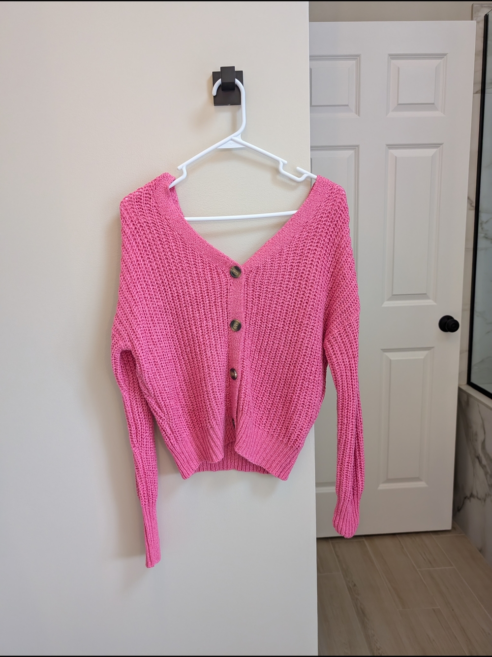 moon & madison Pink V-Neck Button-Front Knit Cardigan